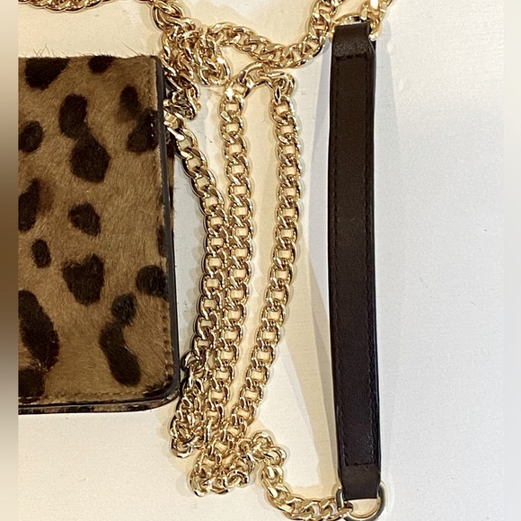 NWOT Lauren Ralph Lauren Leather Calf Hair Leopard Chain Crossbody Tech Bag $225 - Picture 9 of 15
